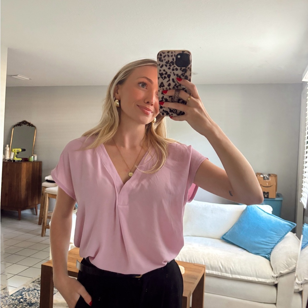 Ann Taylor Mixed Media Pleat Front Top - Clean Lilac